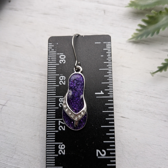 Silver-Tone Purple Glitter Flip Flop Drop Earrings - Picture 4 of 5